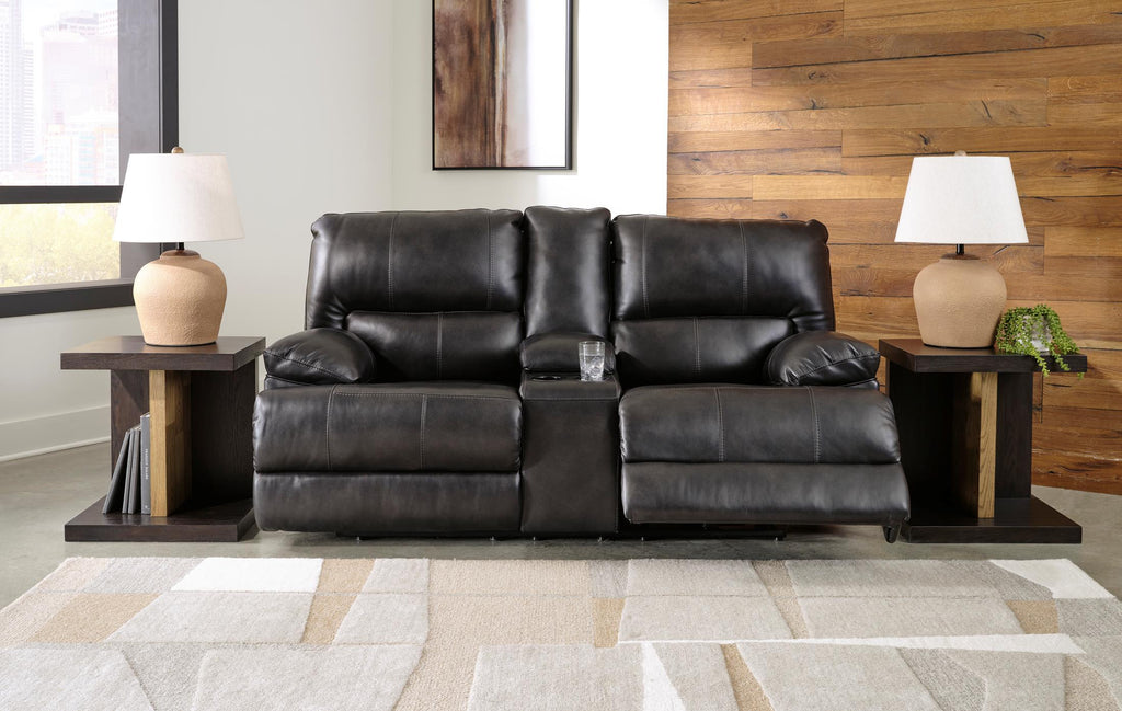 Mountainous Leather Power Reclining Console Loveseat - Eclipse