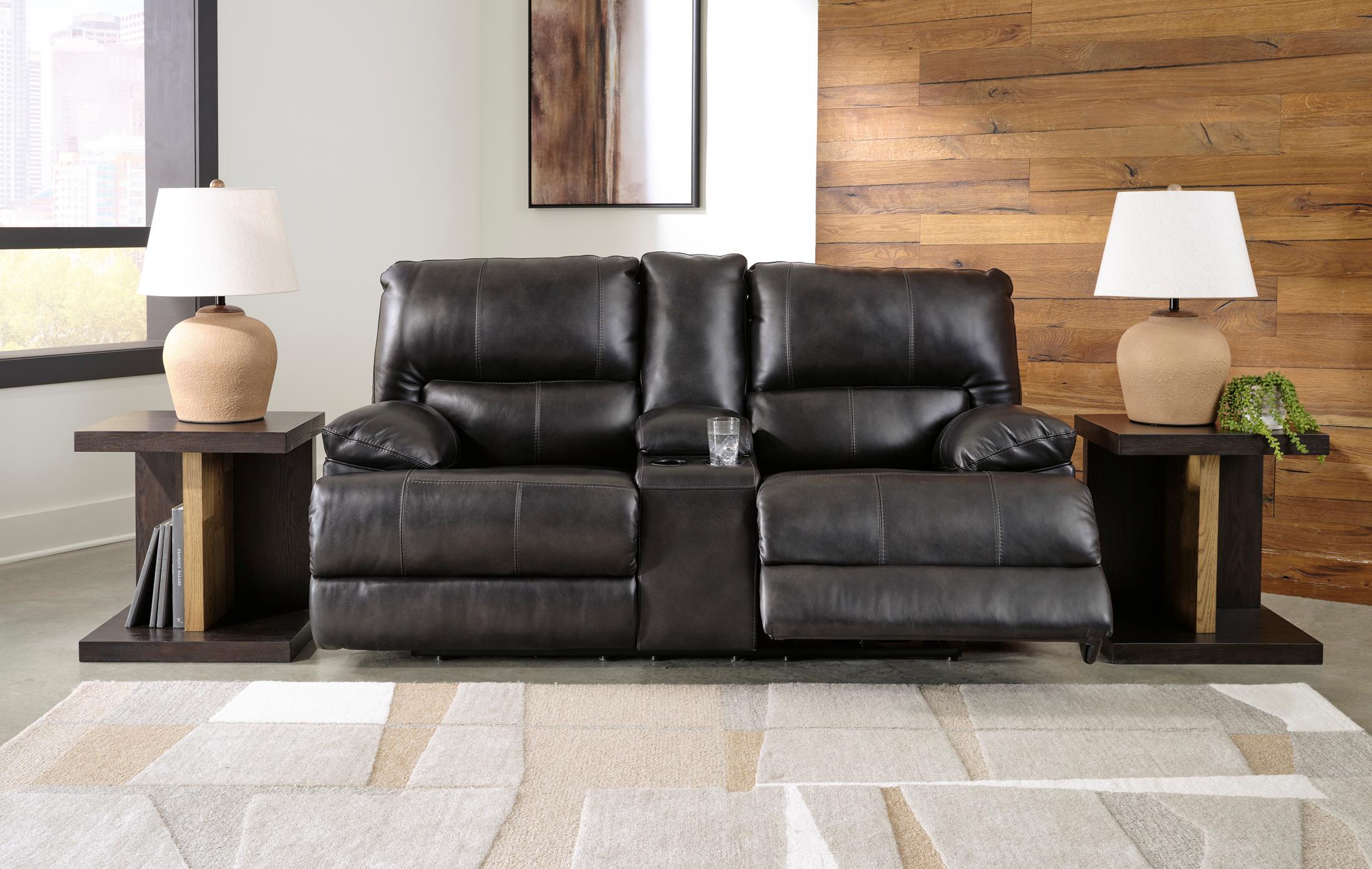 Mountainous Leather Power Reclining Console Loveseat - Eclipse
