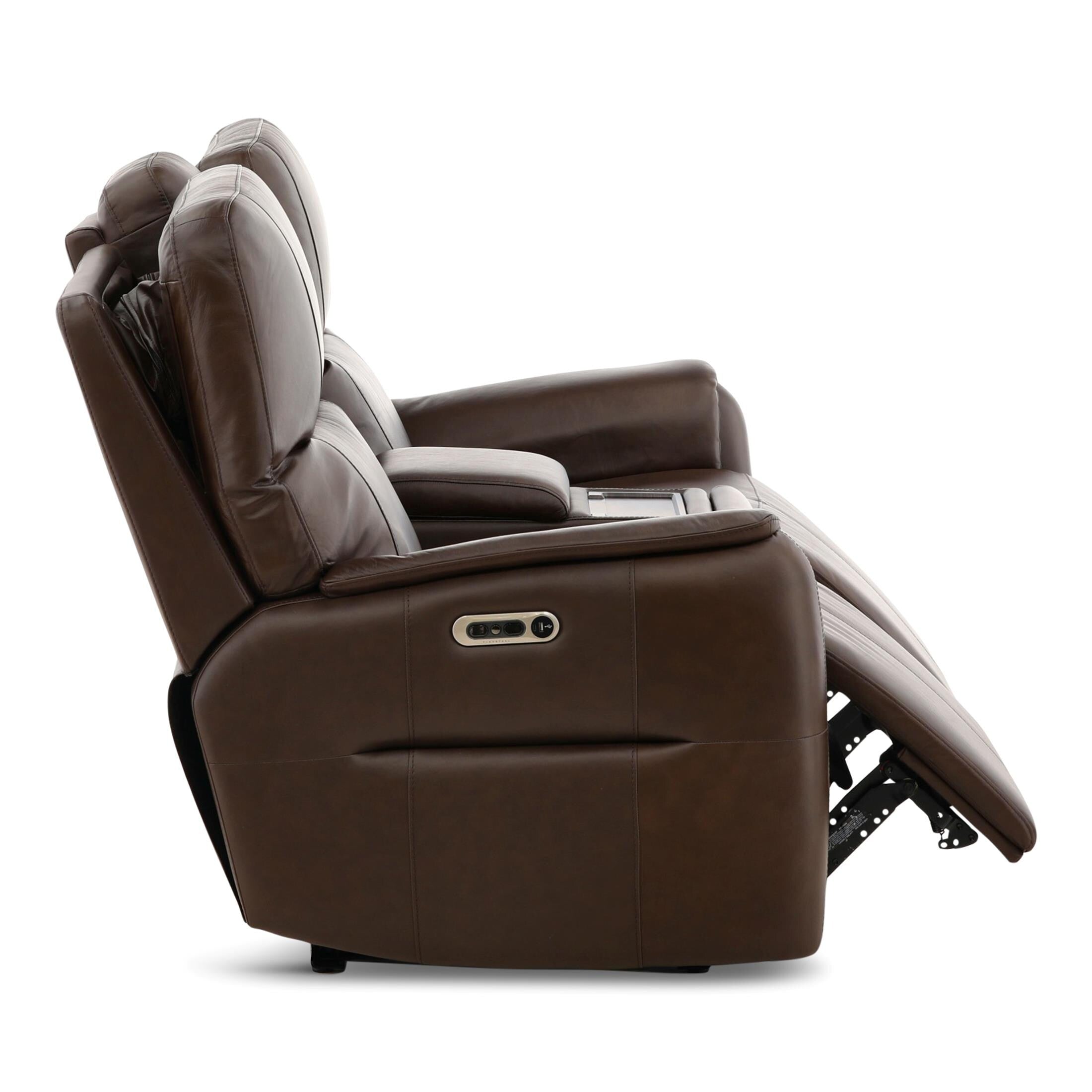 Walker Leather Power Reclining Console Loveseat - Cacao