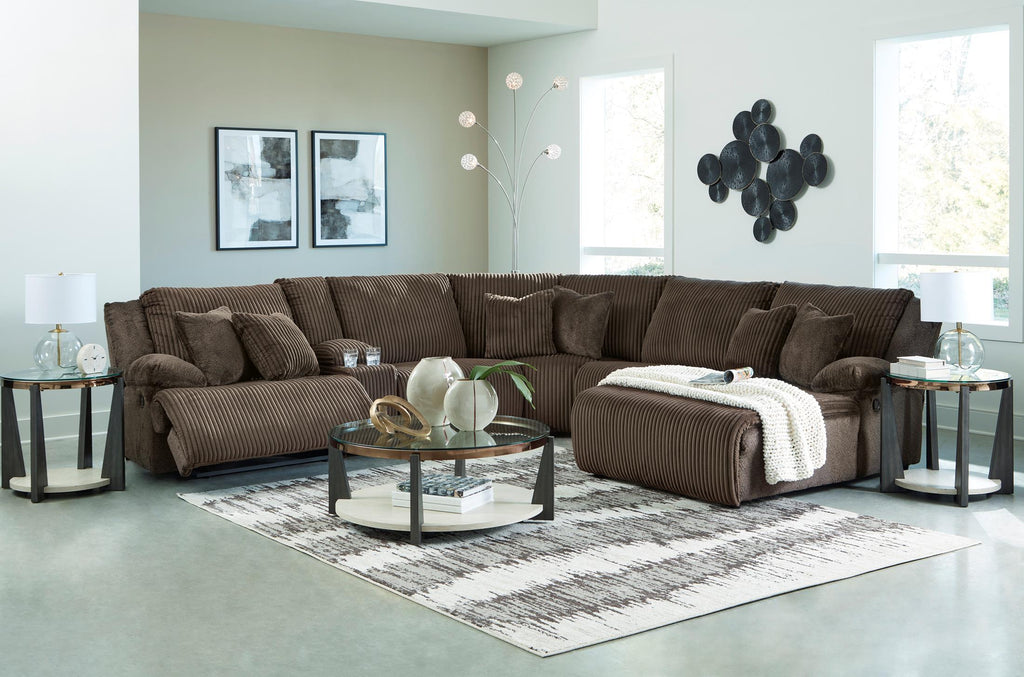 Top Tier Right-Facing 6-Piece Reclining Console Sectional with Chaise - Chocolate