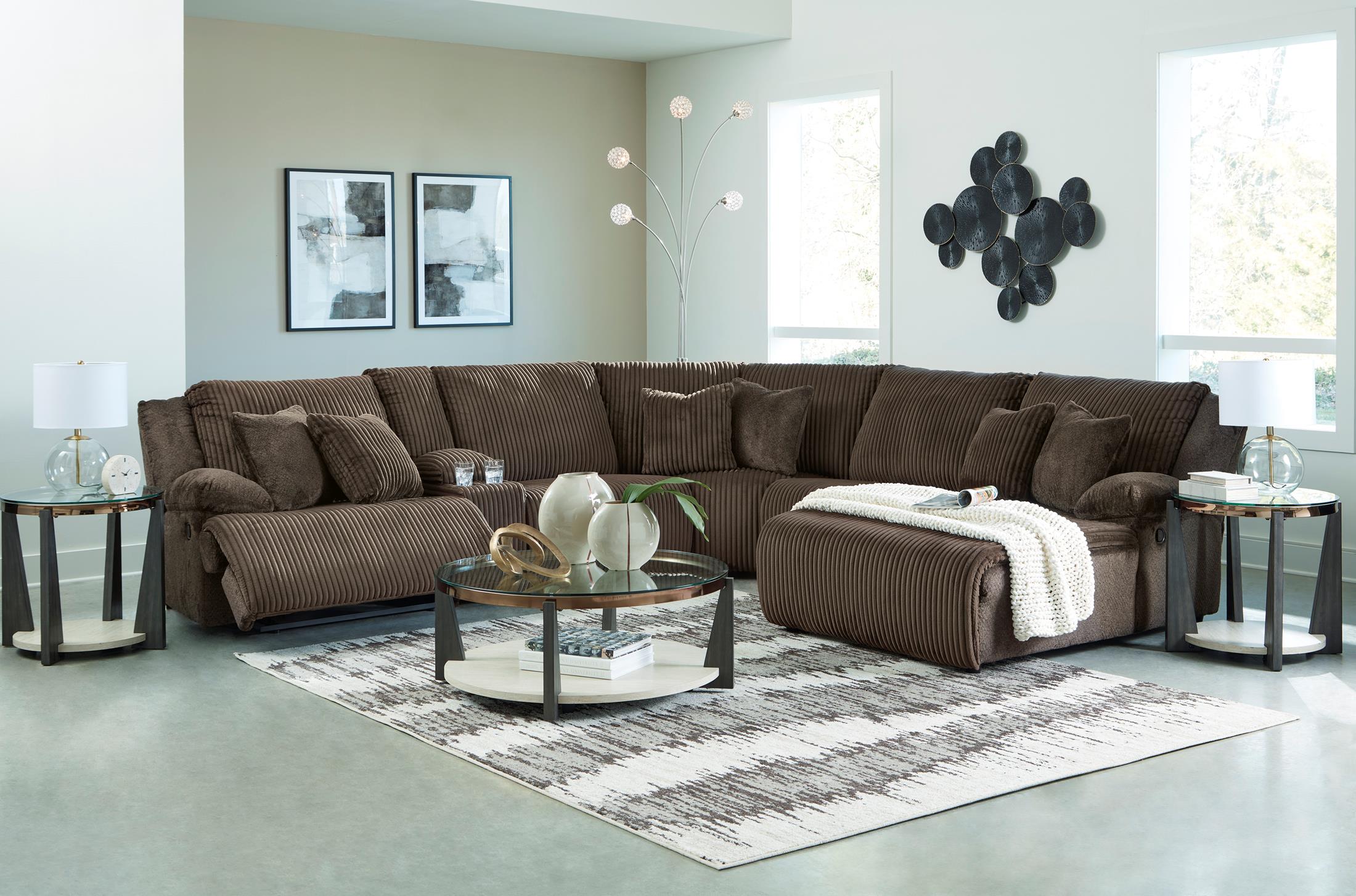 Top Tier Right-Facing 6-Piece Reclining Console Sectional with Chaise - Chocolate
