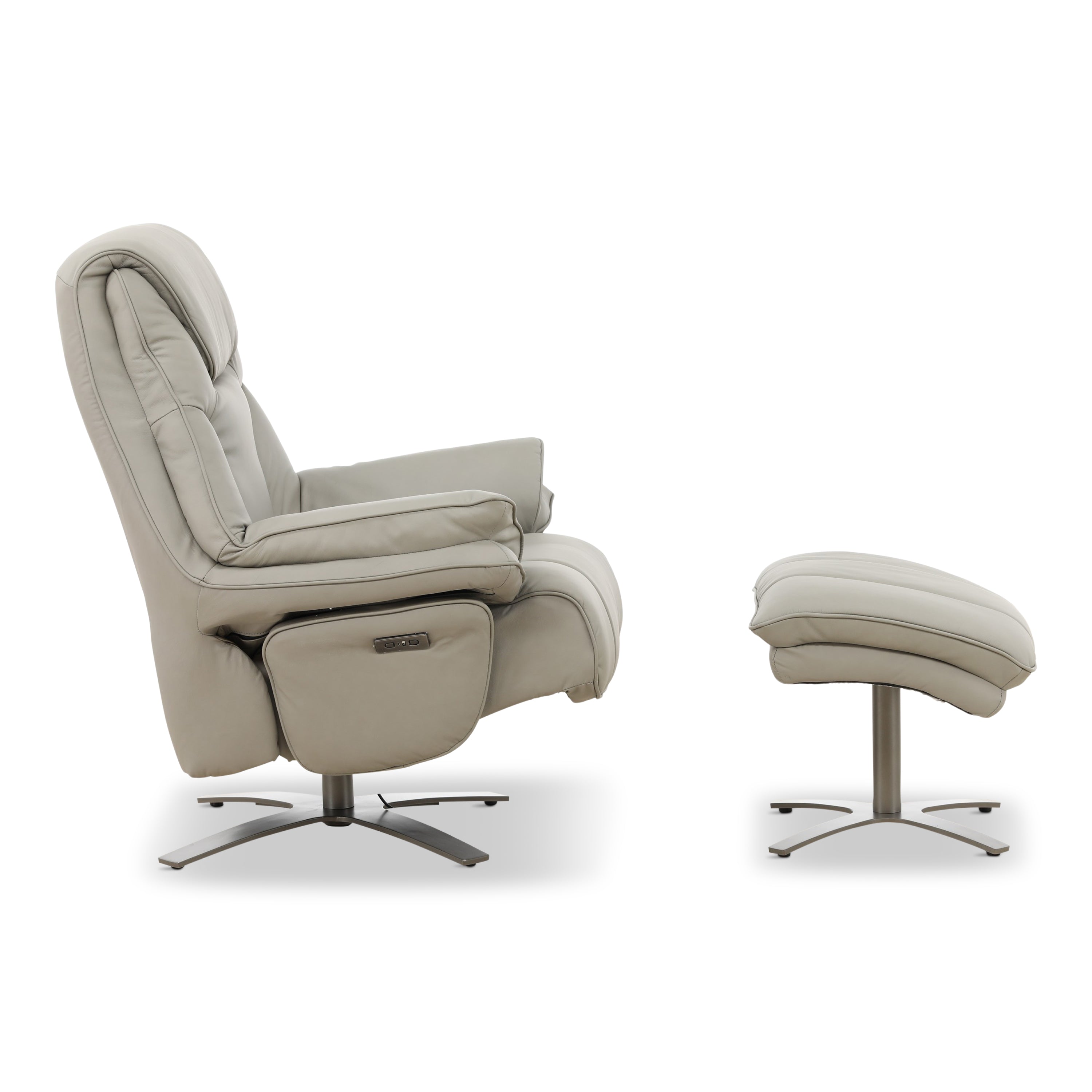 Cayman Leather Power Swivel Chair with Ottoman - Reclining