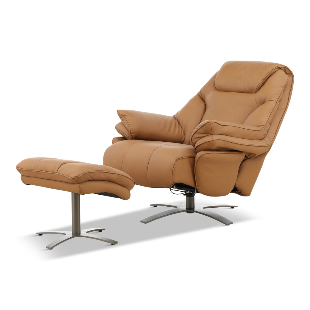 Cayman Leather Power Swivel Chair with Ottoman - Reclining