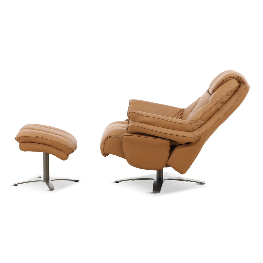 Cayman Leather Power Swivel Chair with Ottoman - Reclining