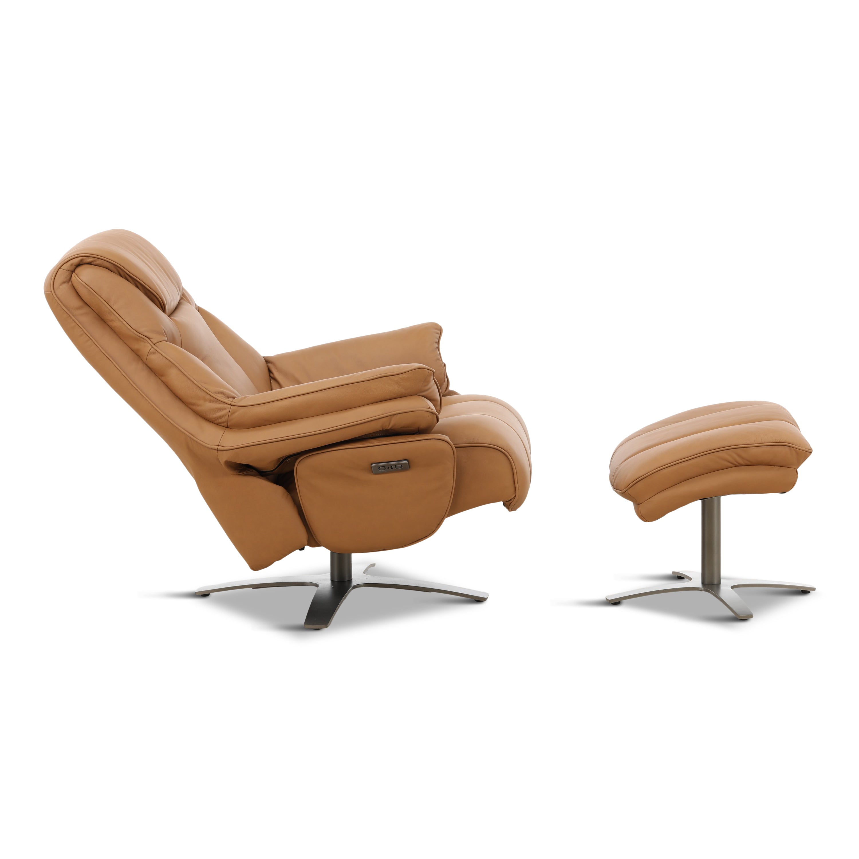 Cayman Leather Power Swivel Chair with Ottoman - Reclining