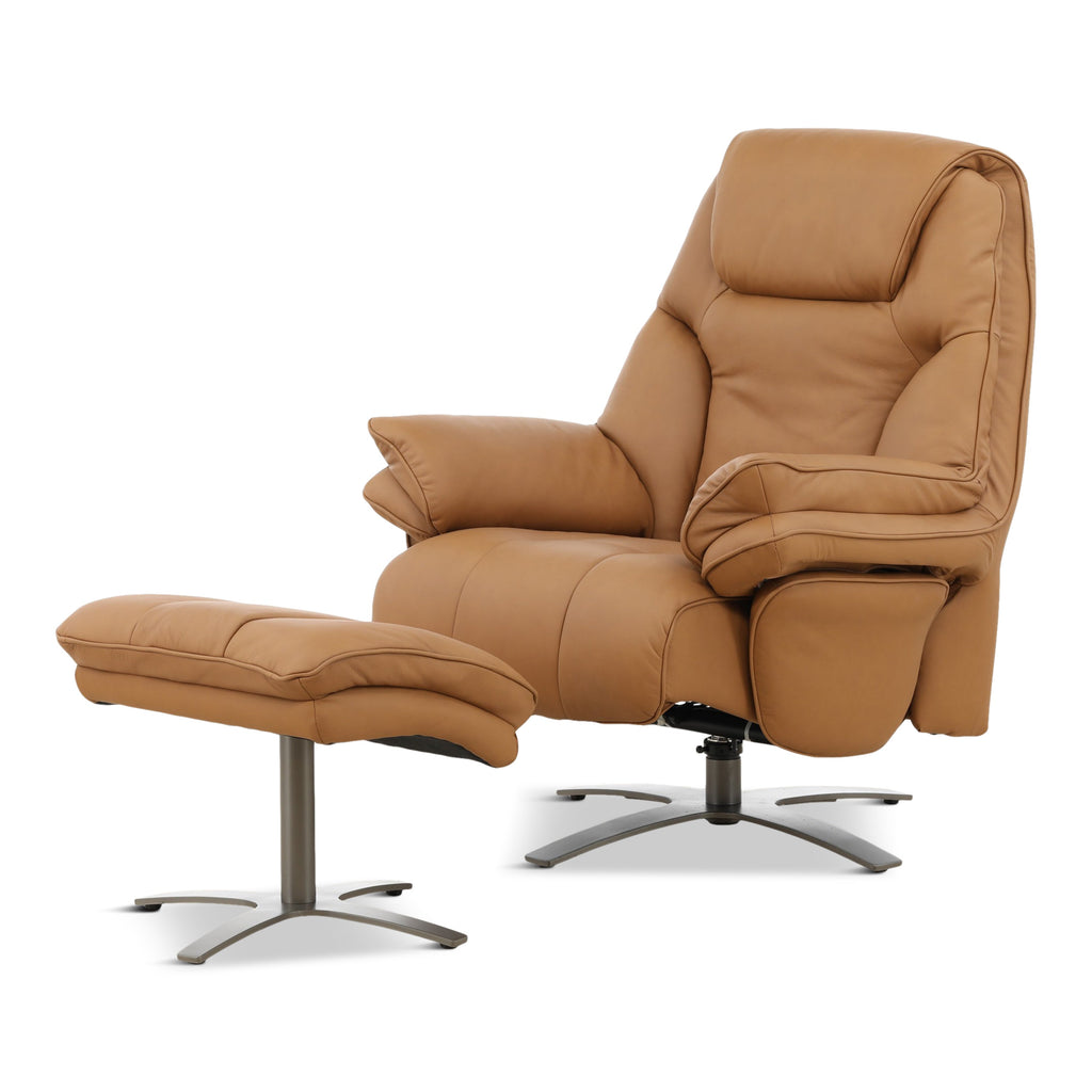 Cayman Leather Power Swivel Chair with Ottoman - Reclining