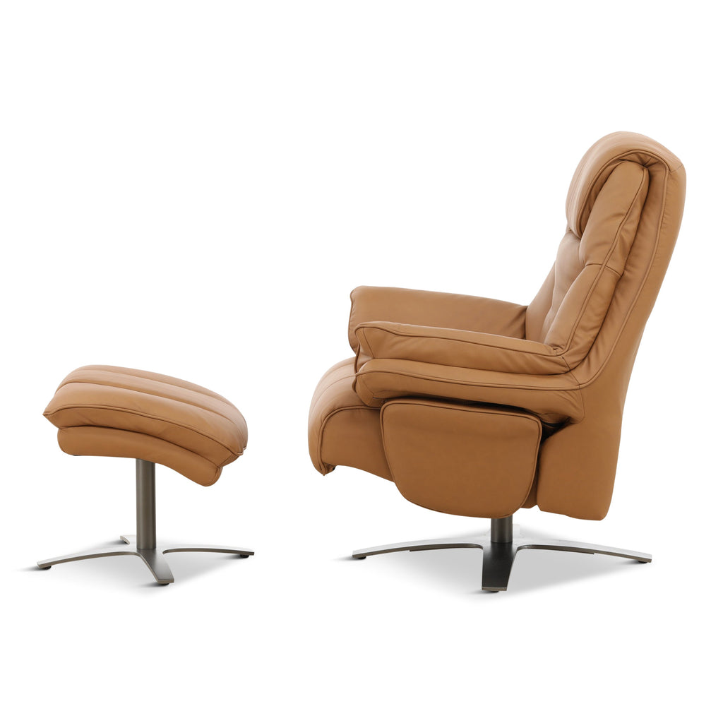 Cayman Leather Power Swivel Chair with Ottoman - Reclining