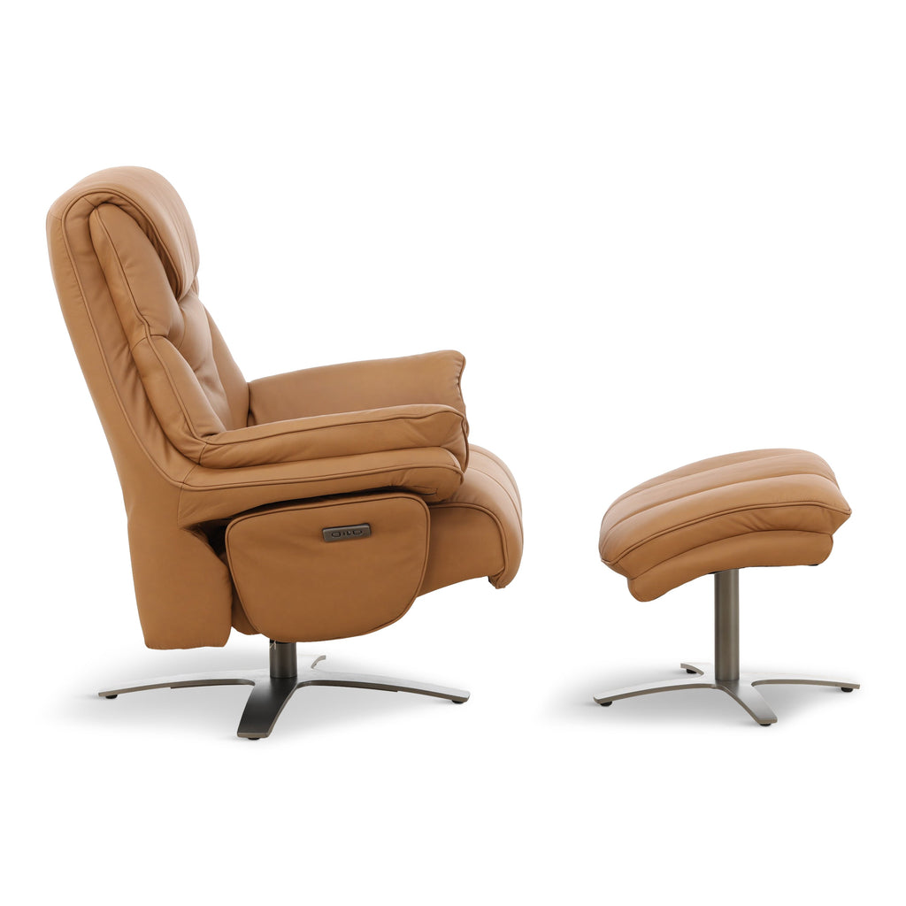 Cayman Leather Power Swivel Chair with Ottoman - Reclining
