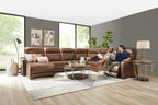 Newport 6-Piece Brown Leather Power Reclining Sectional with Chaise - Set