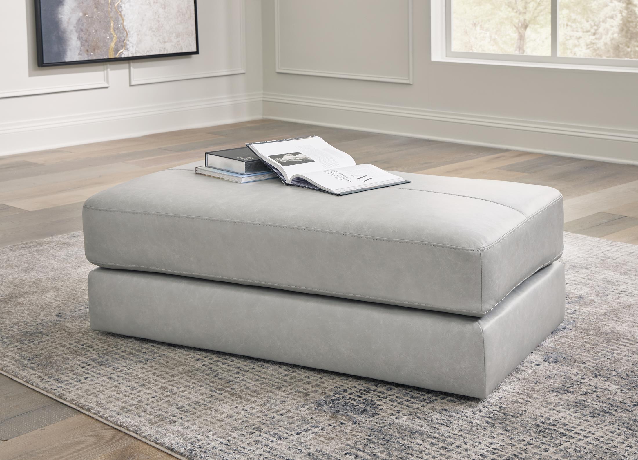 Amiata Oversized Leather Accent Ottoman - Fabric