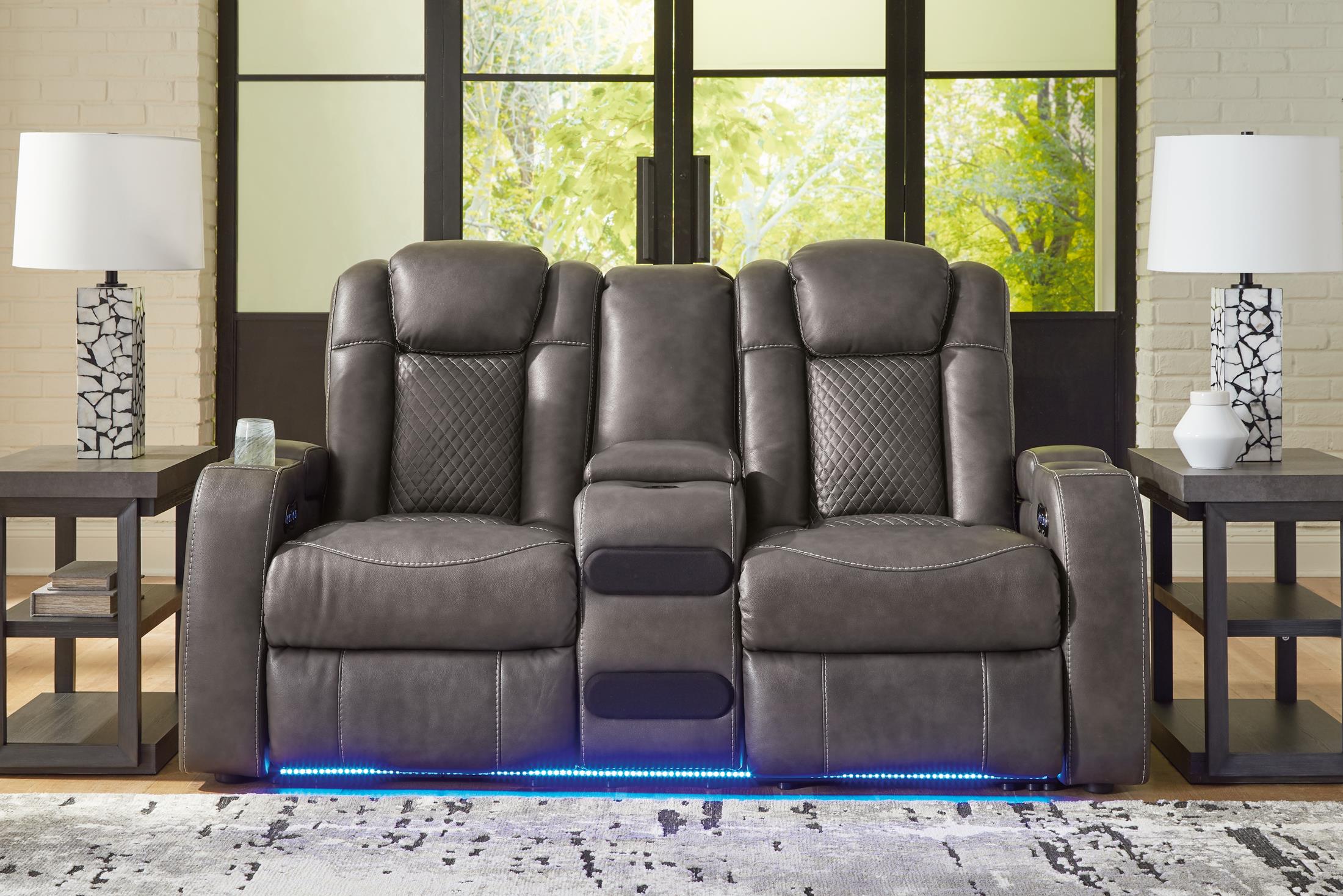 Fyne-Dyme Dual Power Reclining Loveseat with Console - Fabric