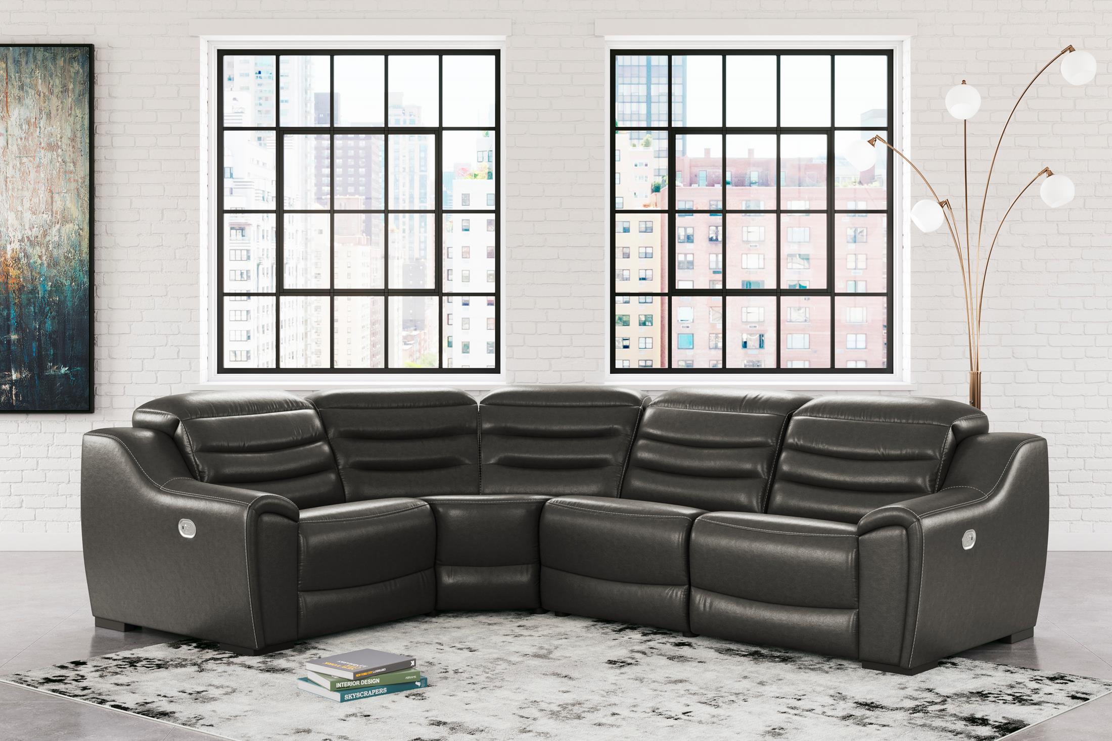 Center Line 4-Piece Dual Power Leather Modular Reclining Sectional - Set