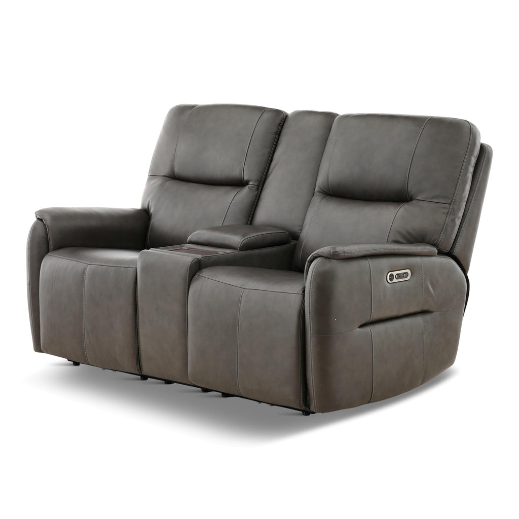 Walker Leather Power Reclining Console Loveseat - Cacao
