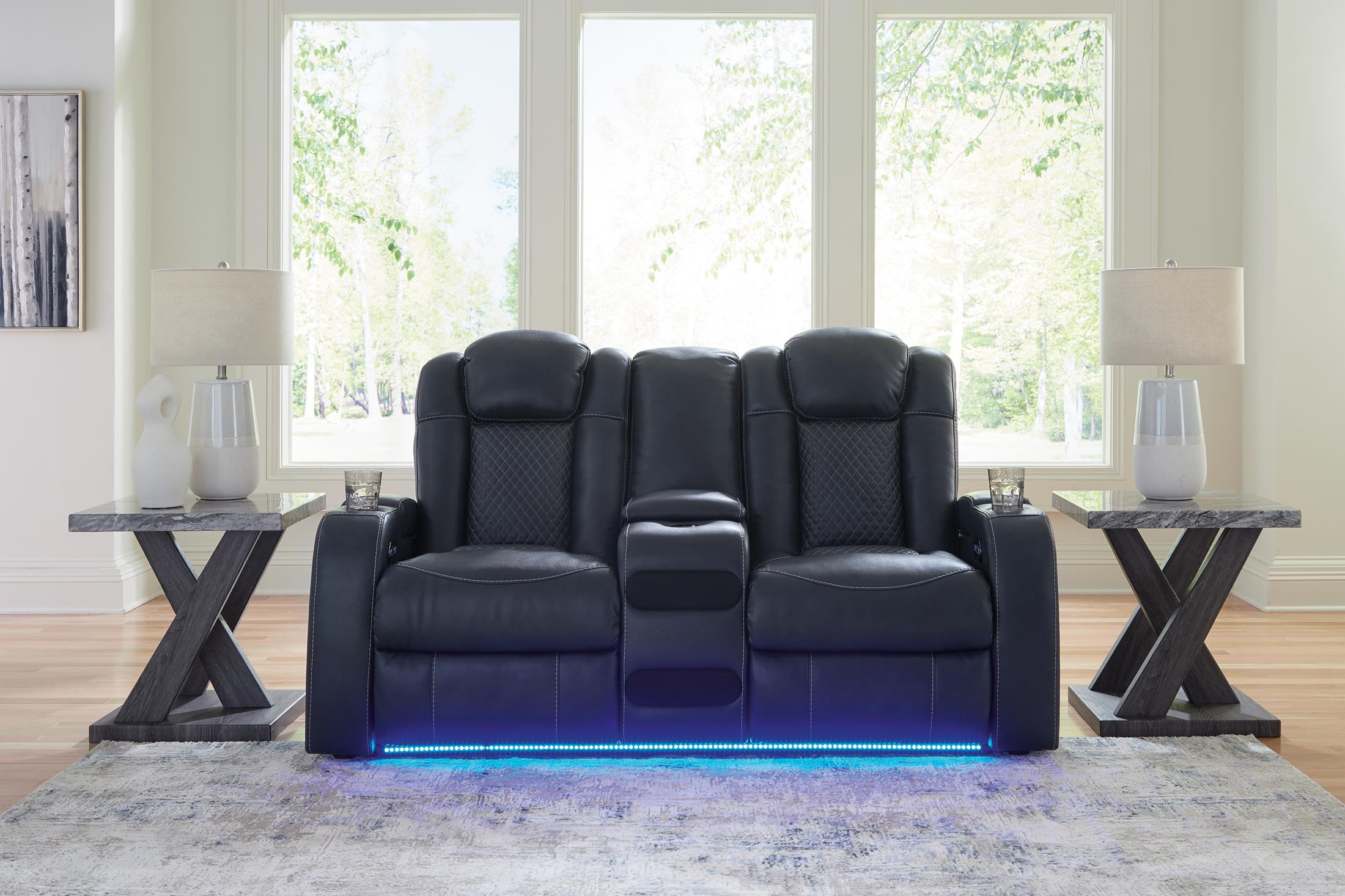 Fyne-Dyme Dual Power Reclining Loveseat with Console - Fabric