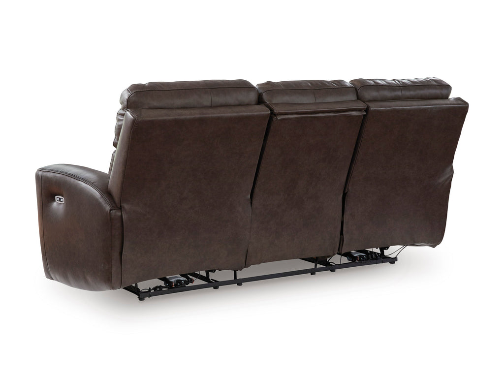 Beadel Leather Power Reclining Sofa with Drop Down Table - Dining Table