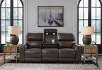 Beadel Leather Power Reclining Sofa with Drop Down Table - Dining Table