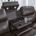 Beadel Leather Power Reclining Sofa with Drop Down Table - Dining Table