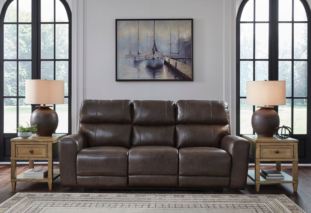 Beadel Leather Power Reclining Sofa with Drop Down Table - Dining Table
