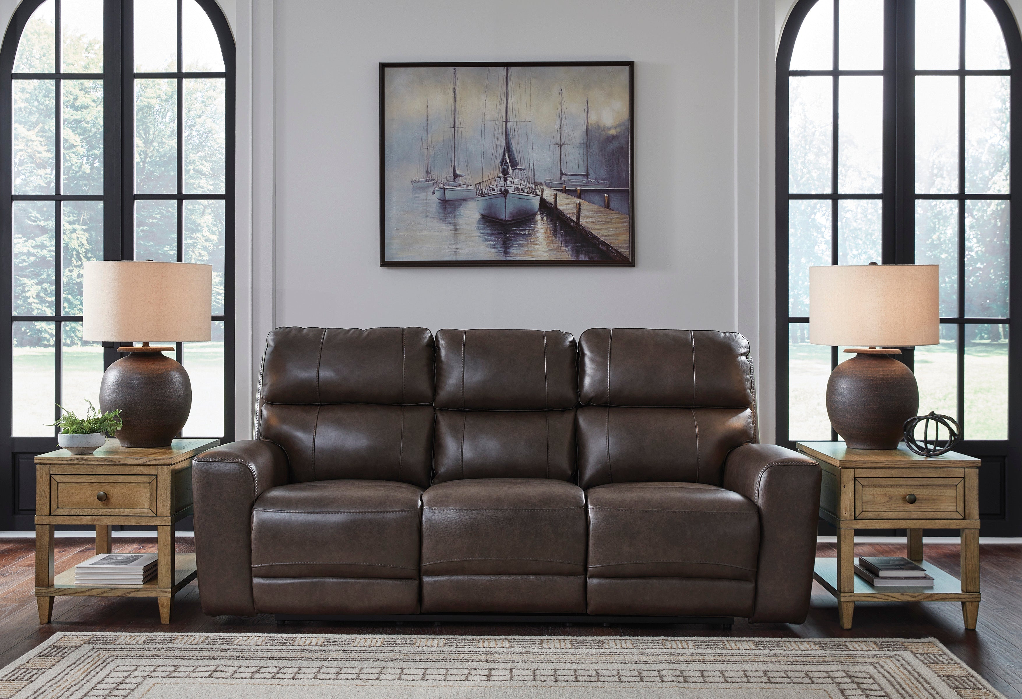 Beadel Leather Power Reclining Sofa with Drop Down Table - Dining Table