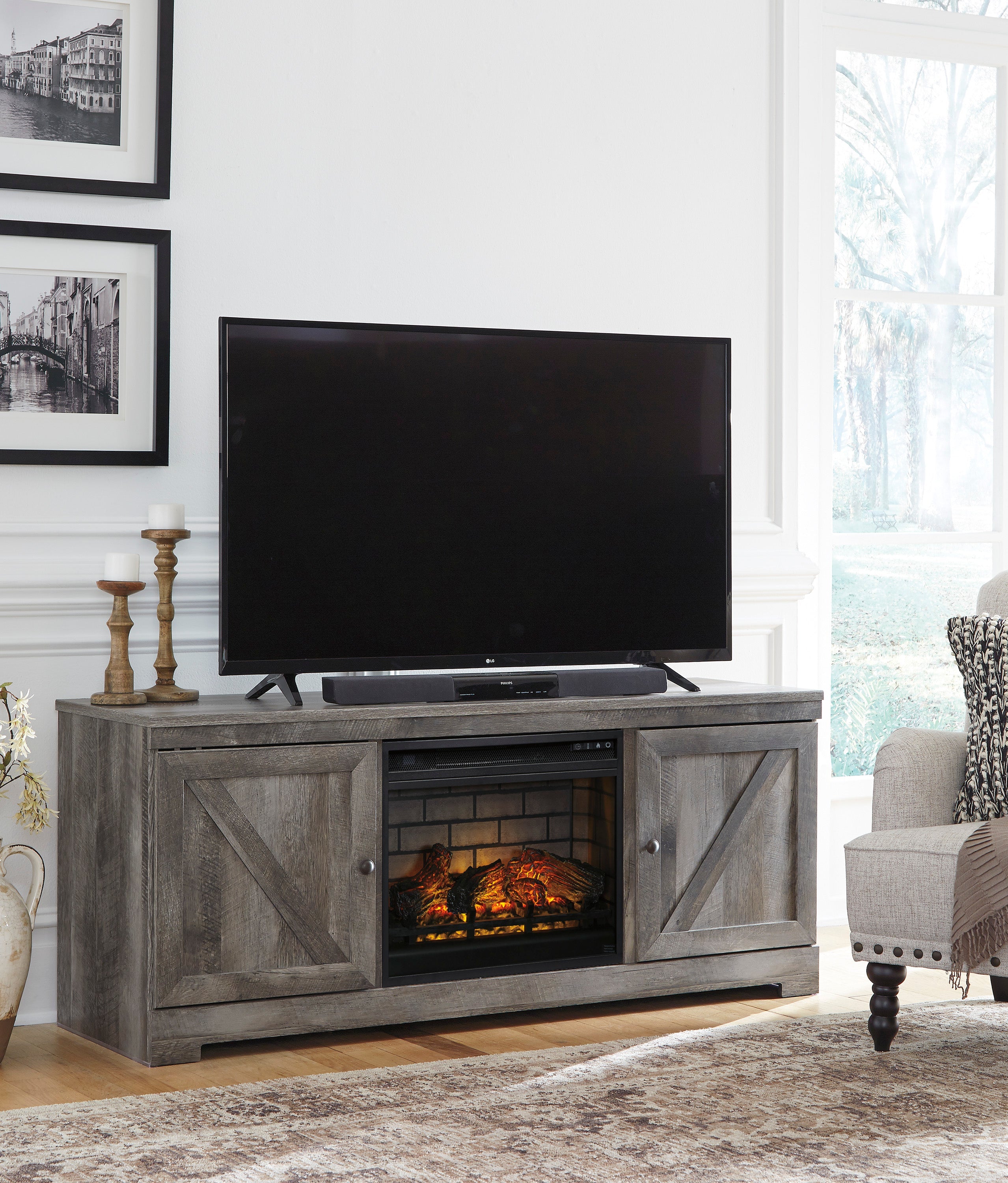 Wynnlow 63 TV Stand with Electric Log Fireplace - Indoor
