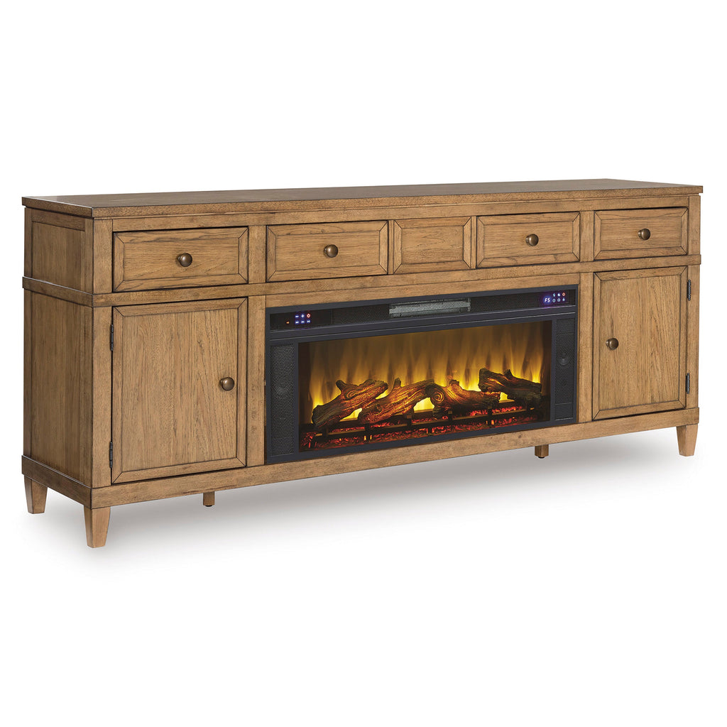 Sharlance 81 TV Stand with Electric Log Fireplace - Indoor