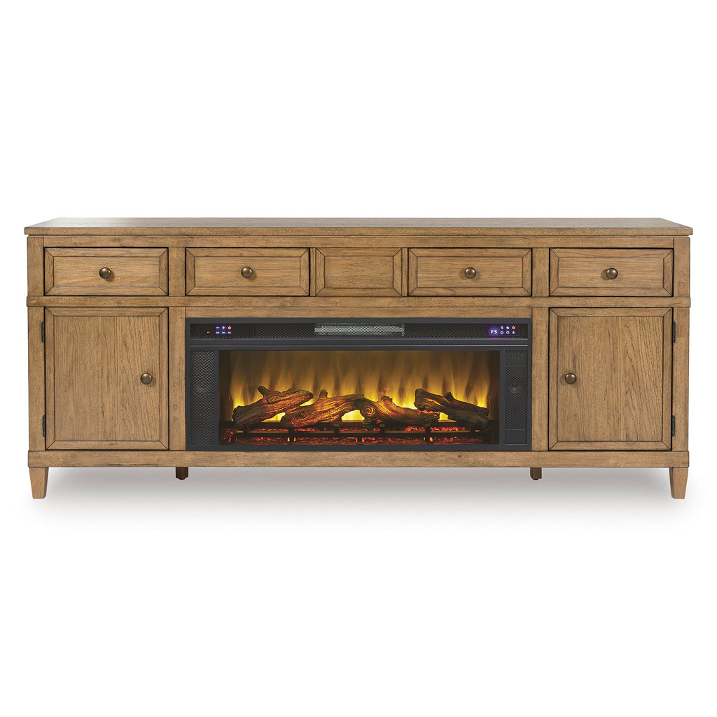 Sharlance 81 TV Stand with Electric Log Fireplace - Indoor