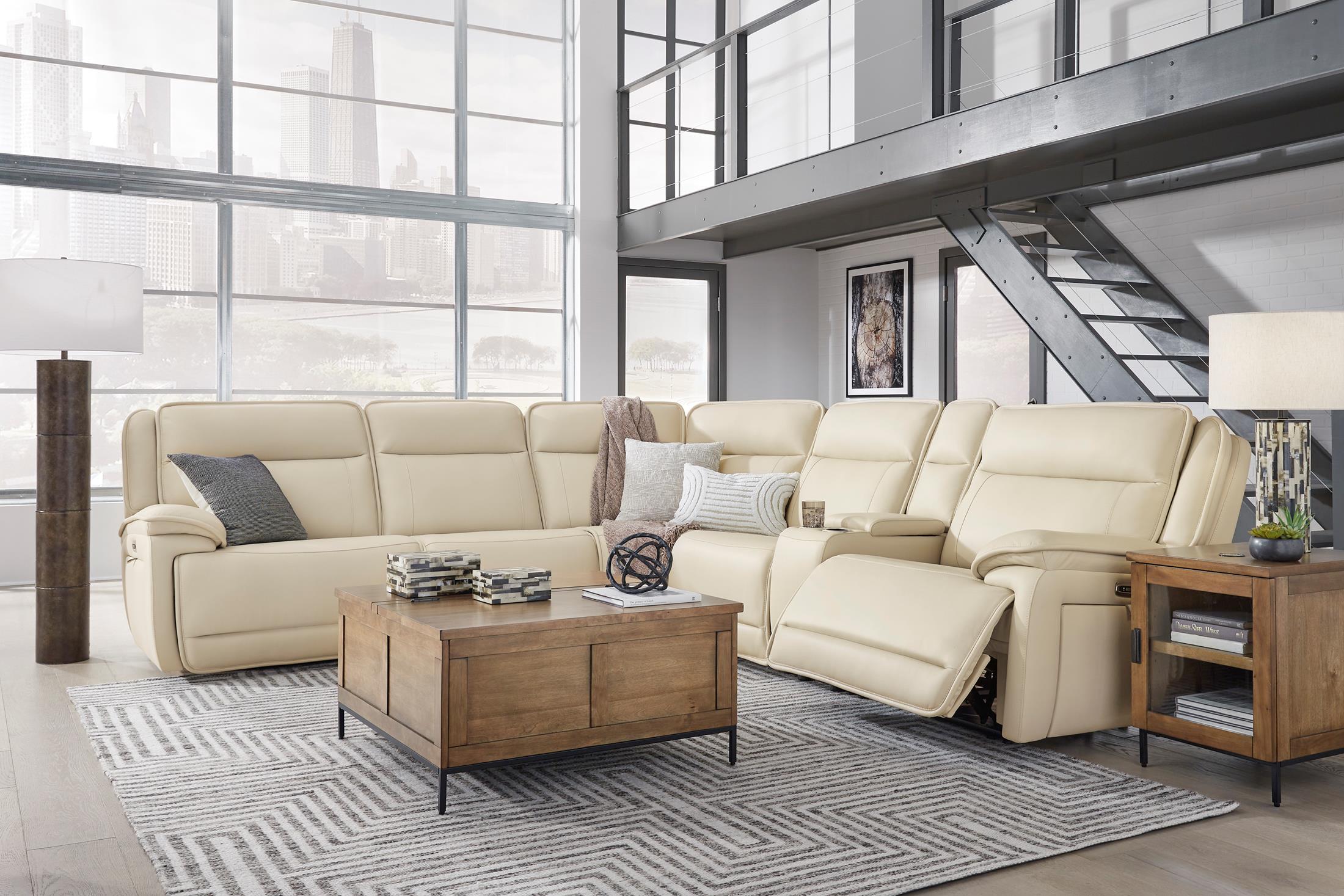 Double Deal 6-Piece Leather Power Reclining Sectional with Console - Set