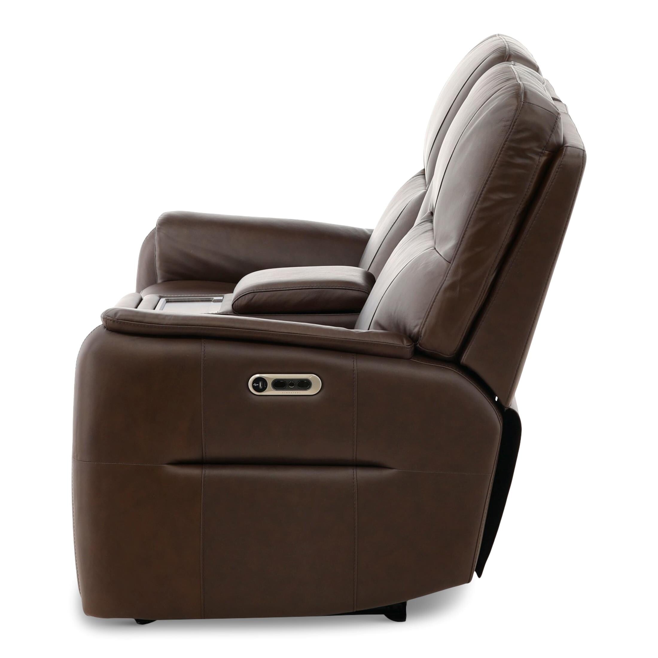 Walker Leather Power Reclining Console Loveseat - Cacao