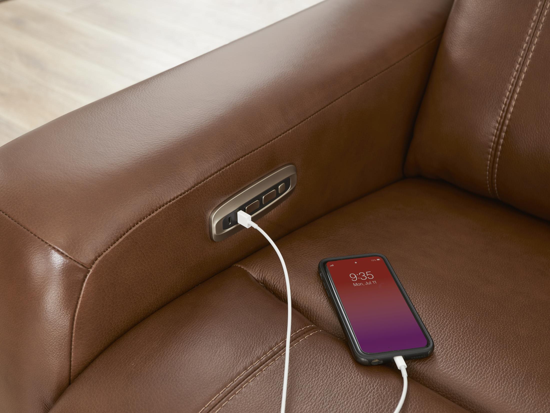 Newport 6-Piece Brown Leather Power Reclining Sectional with Chaise - Set