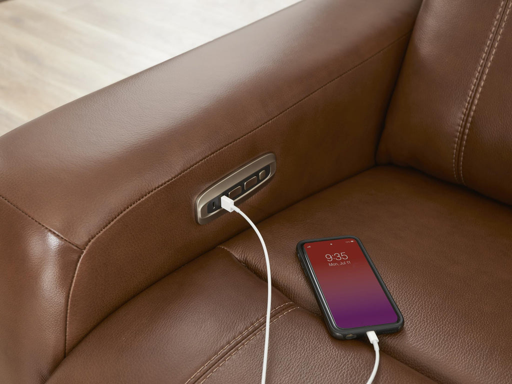 Newport 6-Piece Brown Leather Power Reclining Sectional with Chaise - Set