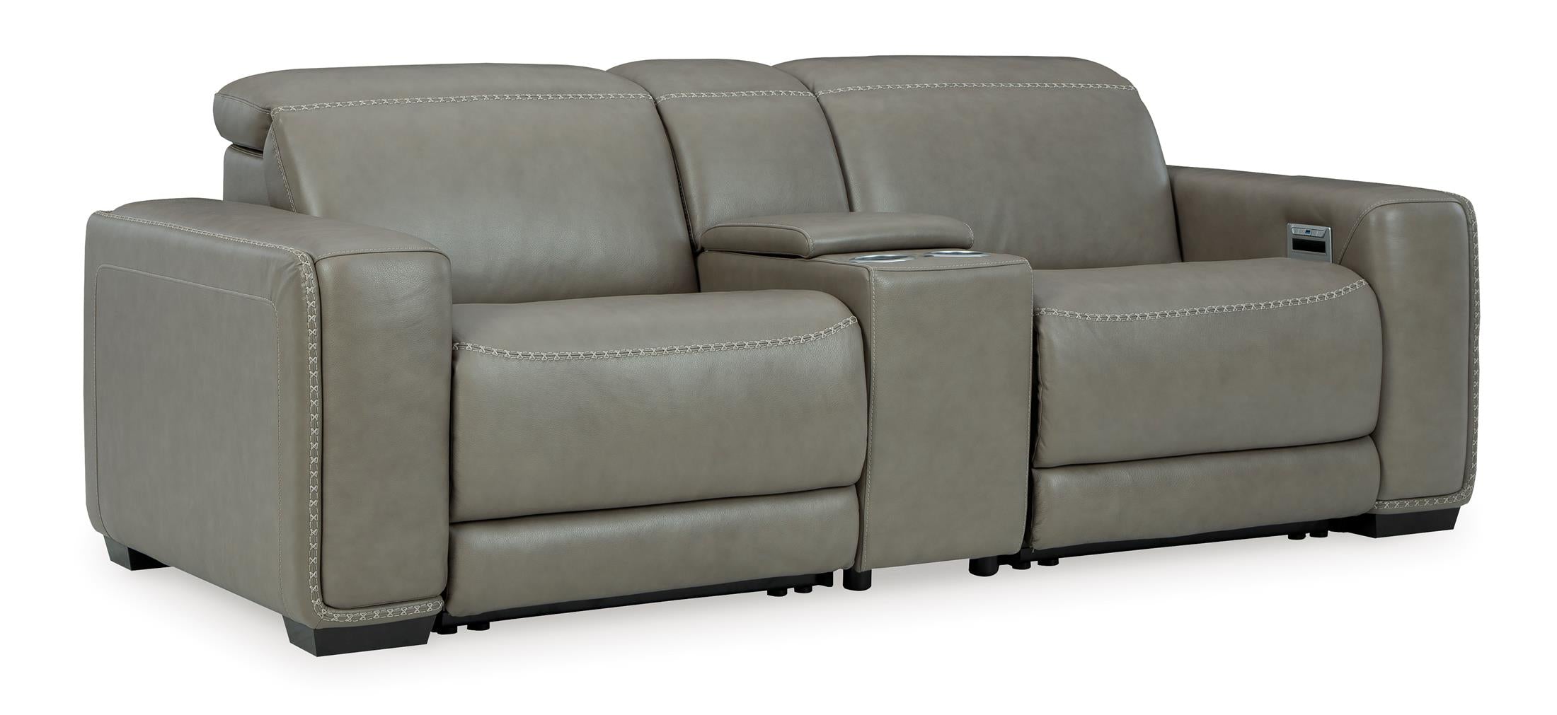 Correze 3-Piece Dual Power Leather Reclining Modular Loveseat with Console - Set