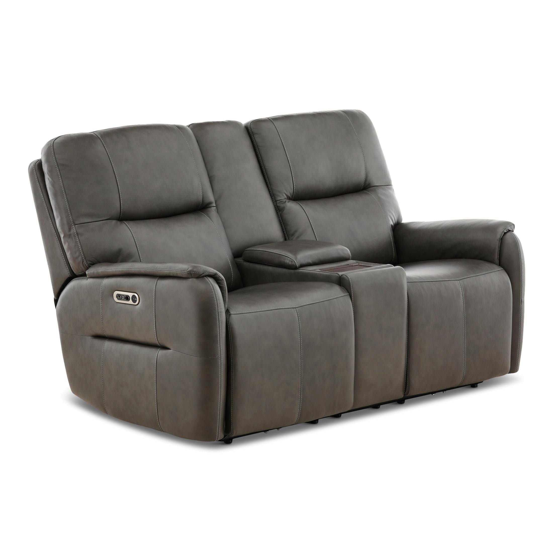 Walker Leather Power Reclining Console Loveseat - Cacao