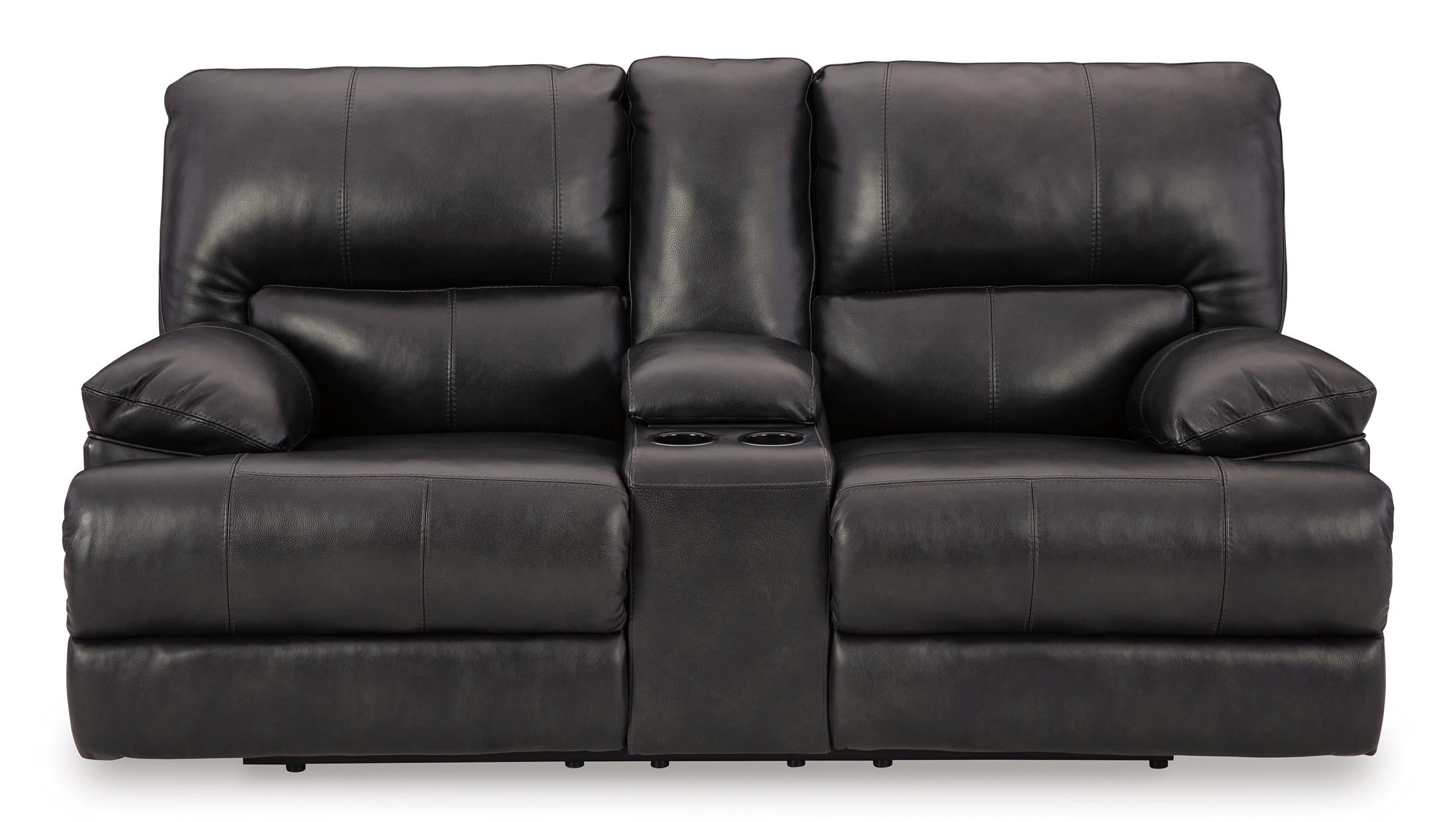 Mountainous Leather Power Reclining Console Loveseat - Eclipse