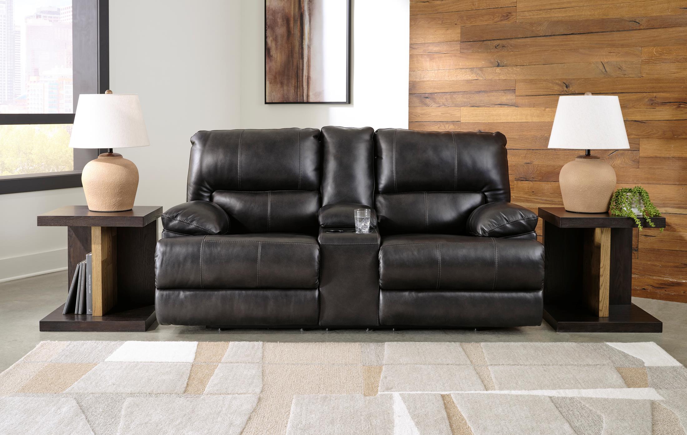 Mountainous Leather Power Reclining Console Loveseat - Eclipse