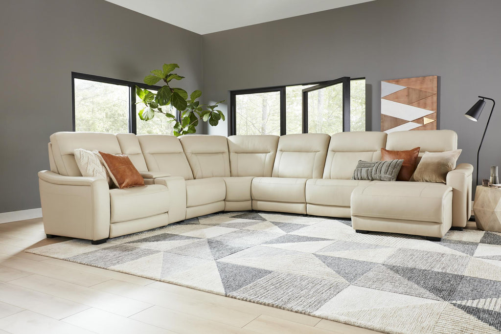 Newport 6-Piece Almond Leather Power Reclining Sectional with Chaise - Set