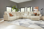 Newport 6-Piece Almond Leather Power Reclining Sectional with Chaise - Set