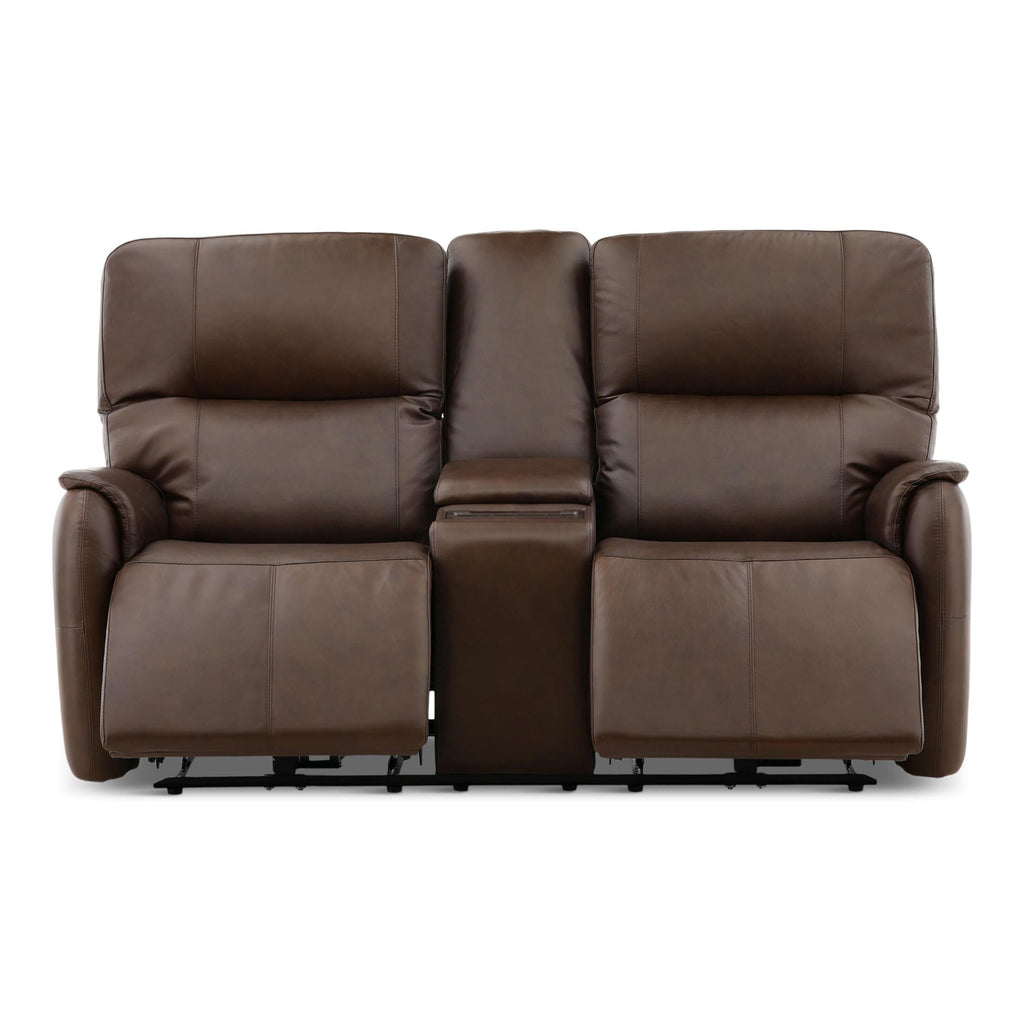 Walker Leather Power Reclining Console Loveseat - Cacao