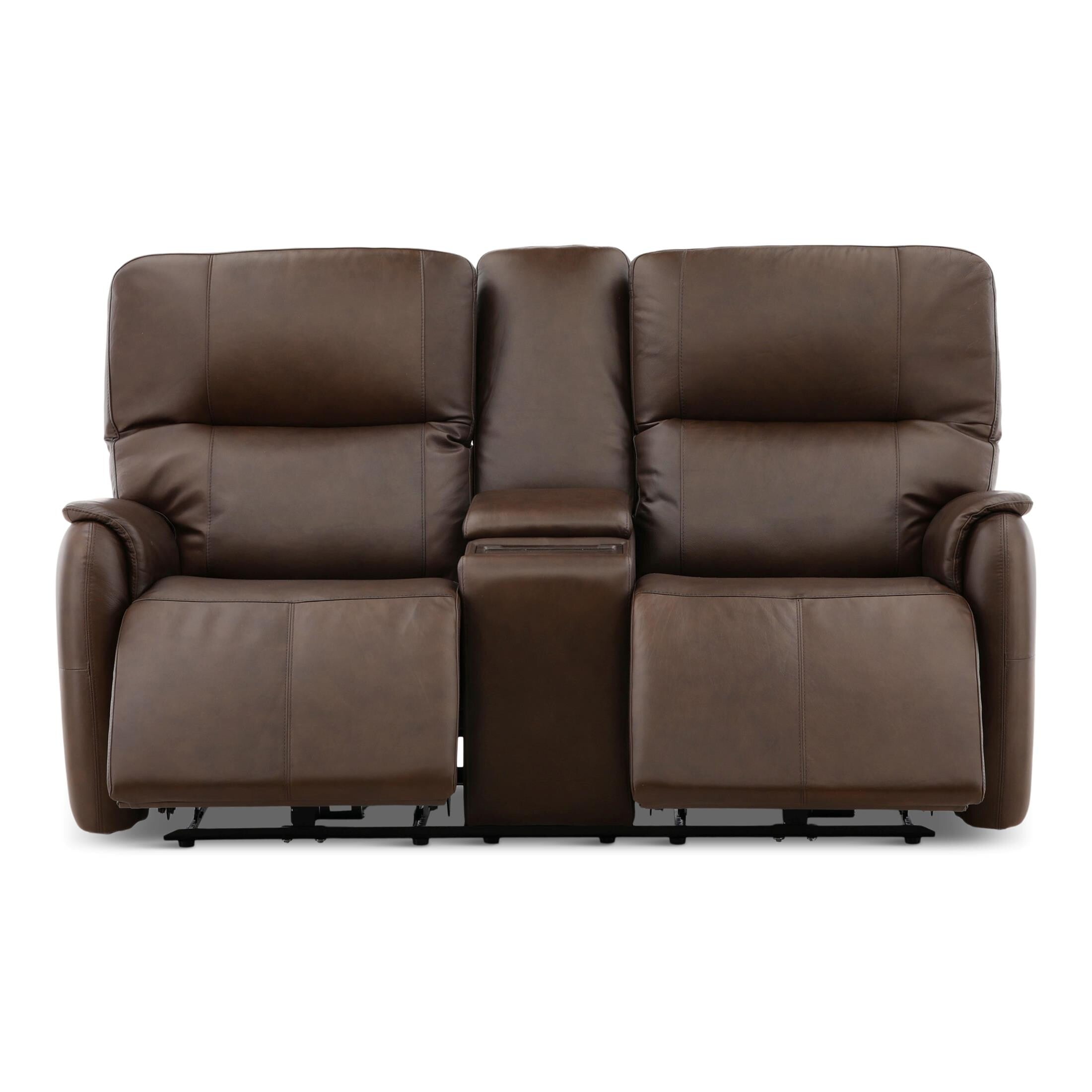 Walker Leather Power Reclining Console Loveseat - Cacao