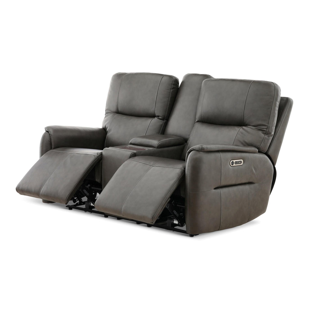 Walker Leather Power Reclining Console Loveseat - Cacao