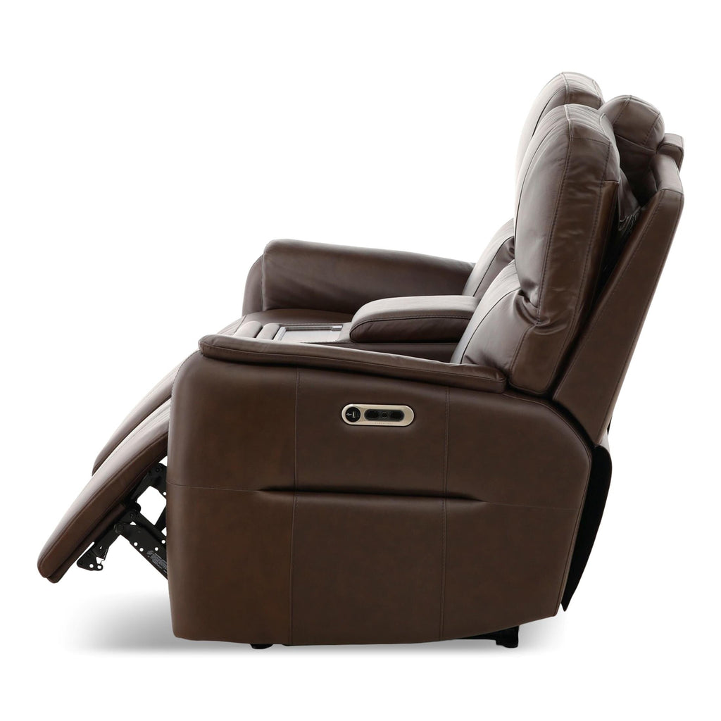 Walker Leather Power Reclining Console Loveseat - Cacao