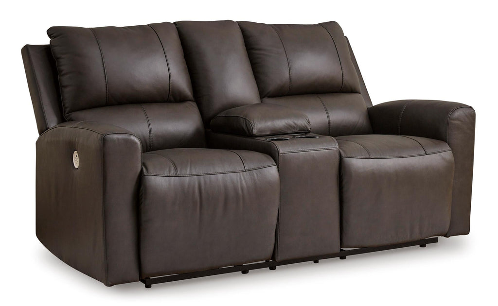 Boxmere Leather Power Reclining Console Loveseat - Fabric