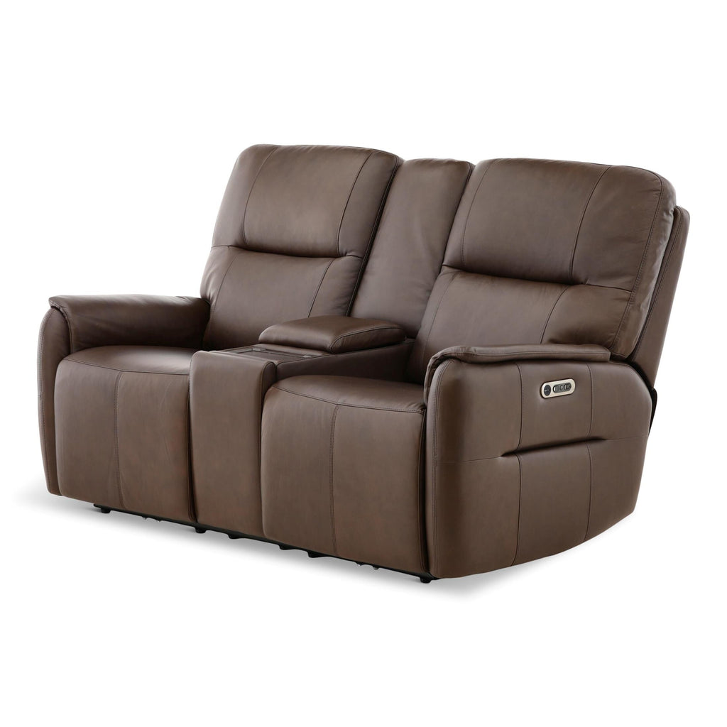 Walker Leather Power Reclining Console Loveseat - Cacao